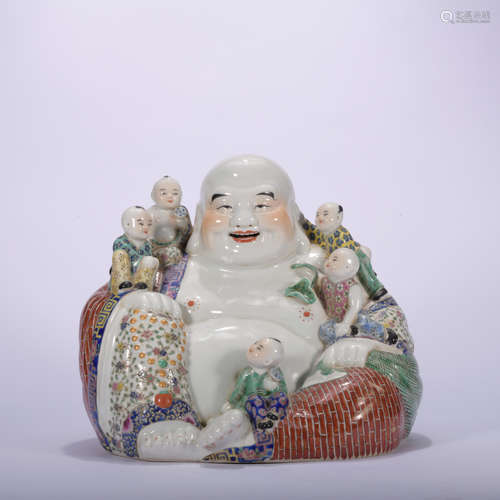 A famille-rose statue of Maitreya