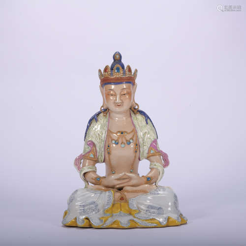 A famille-rose statue of Guanyin