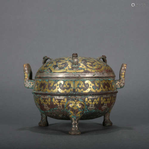 A bronze censer ware with gold and silver