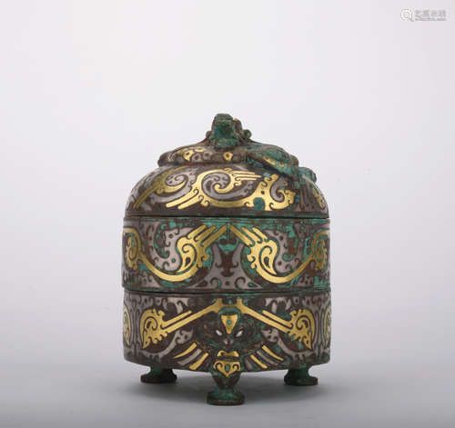 A bronze censer ware with gold and silver