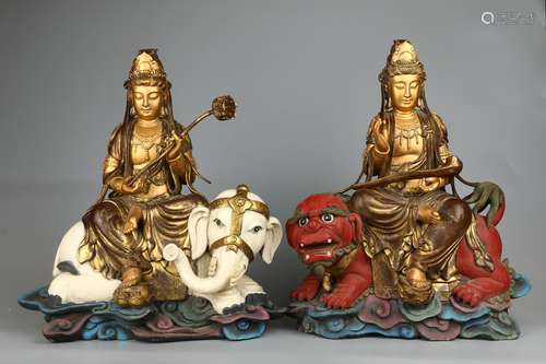 A Pair of Painted Wood Samantabhadra Bodhisattvas