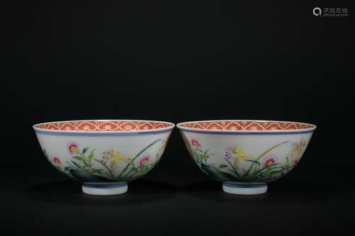 A Pair of Chinese Famille Rose Bowls