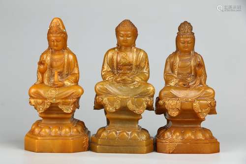 Three Gold-traced Shoushan Tianhuang Stone Sakyamuni