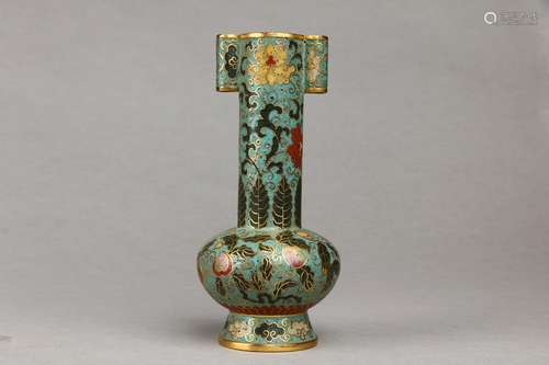 Chinese Gilt Copper Bodied Filigree Enamel Vase