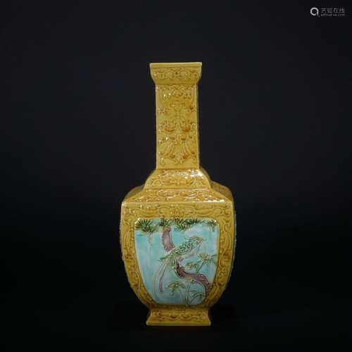 Chinese Yellow-glazed Famille Rose Vase