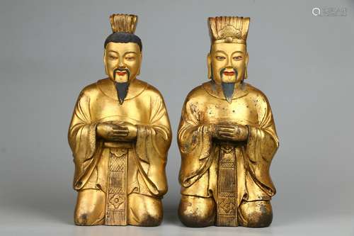 A Pair of Gilt Copper Figure Ornaments