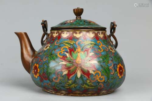 Gilt Copper Bodied Filigree Enamel Teapot