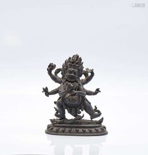Sculpture en bronze d'une divinité terrifiante, Tibet, 1...