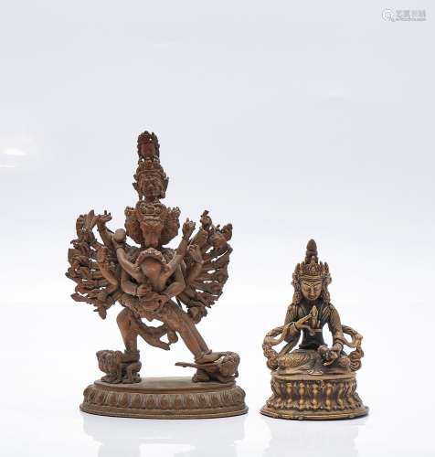 Deux sculptures en alliage de cuivre avec des divinités, Tib...