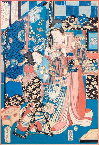 Impression "Kunisada", gravure sur bois polychrome...