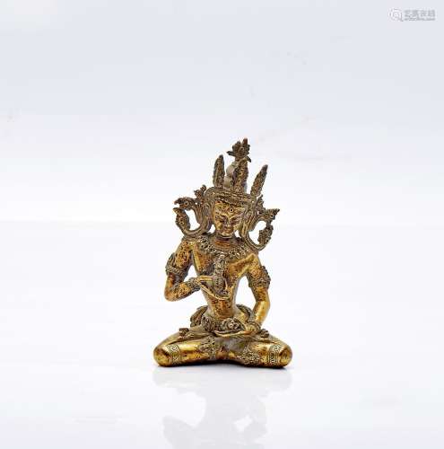 Sculpture avec BODHISATTWA, alliage de cuivre doré