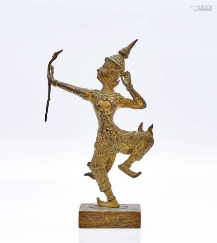 Dieux en pose de danse, bronze doré avec base en bois