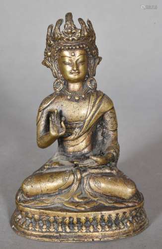 Sujet en alliage de cuivre figurant un Bodhisattva assis en ...