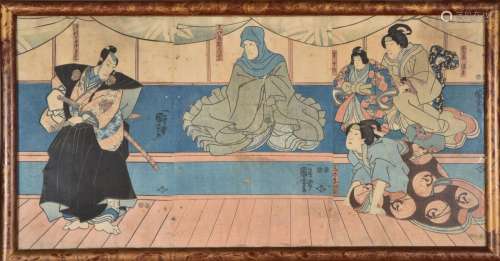 KUNIYOSHI (1797-1861), Triptyque et partie de triptyque, don...