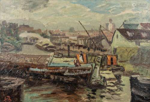 Auguste OLEFFE (1867-1931) 'Harbor View' a painting,...