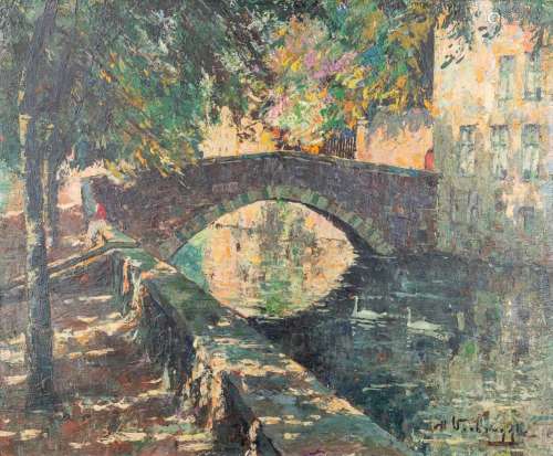 Charles VERBRUGGHE (1877-1974) 'Meebrug, Bruges' a p...