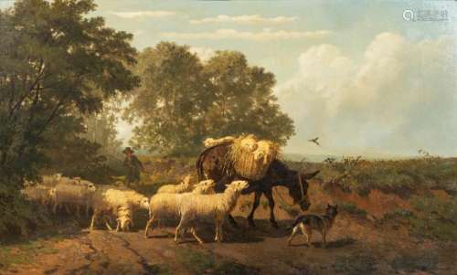 Edouard WOUTERMAERTENS (1819-1897) 'Sheep herer with a d...