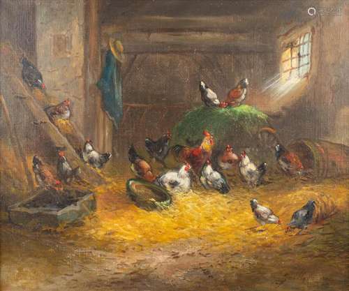 Claude GUILLEMINET (1821-c.1866) 'A flock of chicken in ...