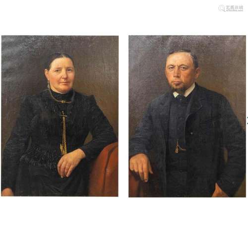 A pair of portraits of a man and lady, oil on canvas. 19th c...