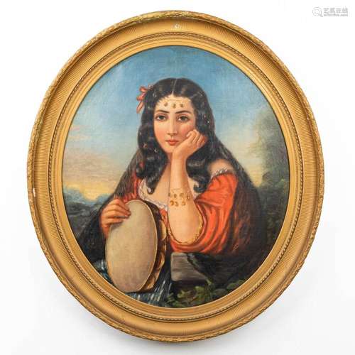 M. SCHOUTEN (XIX) 'Young Lady' an oval painting, oil...