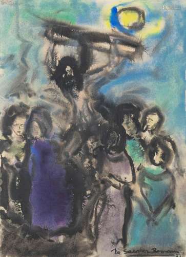 Romain De Saegher (1907-1986) 'Kalvarie' Gouache on ...