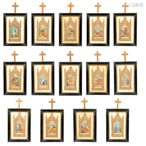 A complete 14 piece 'Stations of the cross' made of ...