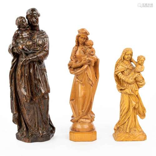 A collection of 3 wood sculptured madonnas with a child. (H:...