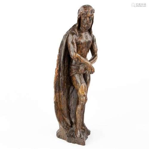 An antique wood sculpture of Jesus Christ, Probably Gothic P...