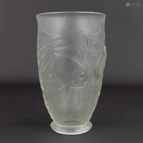 A vase decorated with fish and made of satin glass. Art Deco...