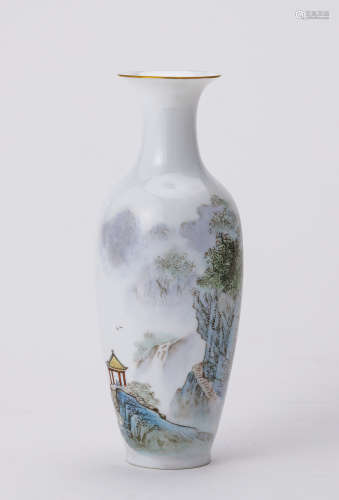 張文凱 一九八五年作粉彩山水紋觀音瓶