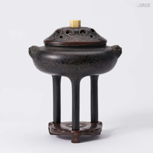 清 銅饕餮紋三足爐