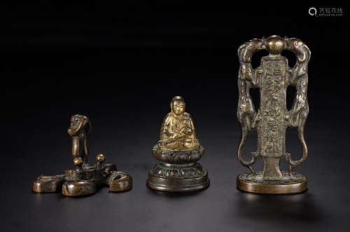 元 銅押印及佛像三件一組