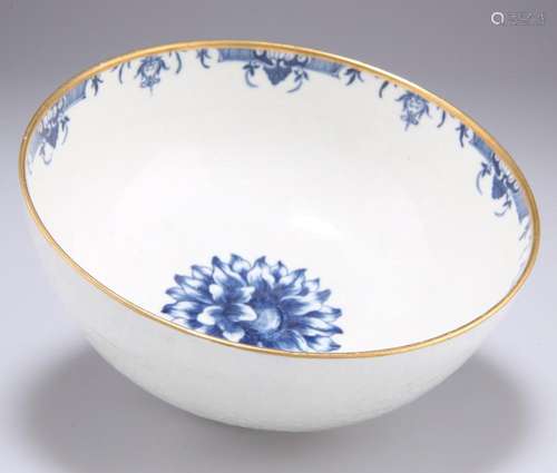 A WORCESTER BLUE AND WHITE SLOP BOWL, CIRCA 1765-70, decorat...