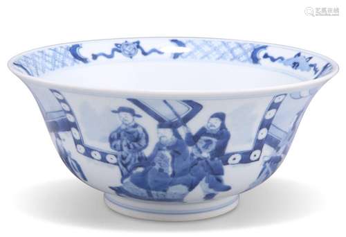 A CHINESE KANGXI-STYLE BLUE AND WHITE 'FIGURAL' BOWL...