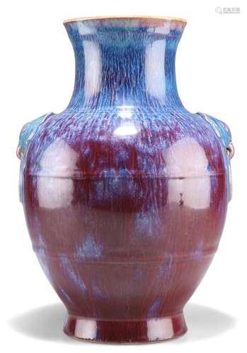 A CHINESE LARGE FLAMBÉ-GLAZED VASE, of shouldered baluster f...