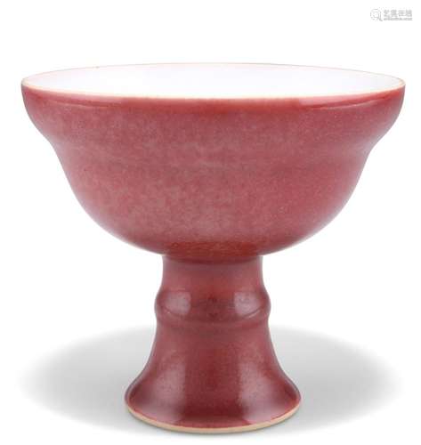 A CHINESE SANG DE BOEUF STEM CUP, with ogee shaped bowl and ...