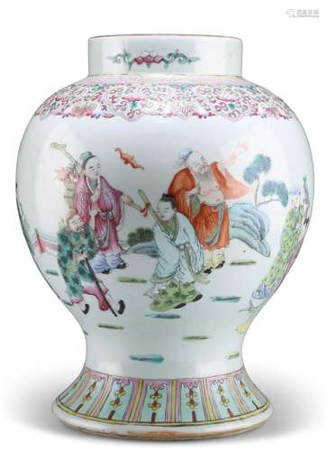 A CHINESE LARGE FAMILLE ROSE VASE, of baluster form, enamel ...