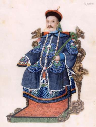 CHINESE SCHOOL, EMPEROR, gouache on rice paper, framed. 18cm...