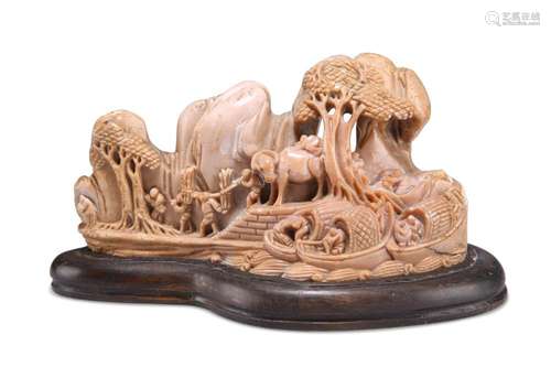 A CHINESE SOAPSTONE 'LANDSCAPE' CARVING, 19TH CENTUR...