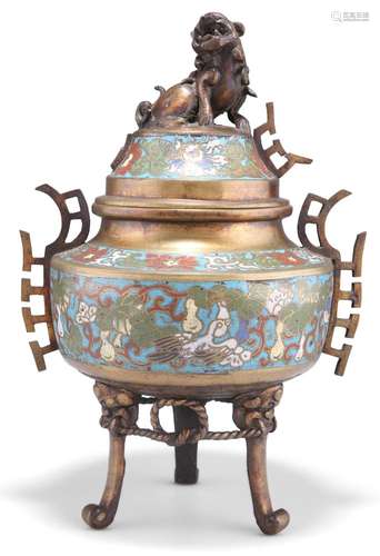 A CHINESE CLOISONNÉ ENAMEL BRONZE CENSER, 19TH CENTURY, the ...