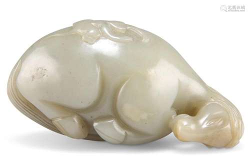 A CHINESE JADE CARVING, of a recumbent horse with a monkey c...