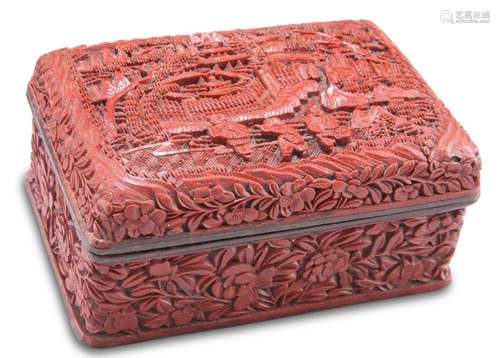 A 19TH CENTURY CHINESE CINNABAR LACQUER BOX AND COVER, recta...