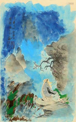 CHINESE SCHOOL, FIGURE IN A LANDSCAPE, watercolour, framed. ...