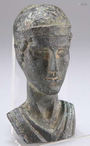 A BRONZE SENATORIAL BUST, with well defined features. 12cm h...