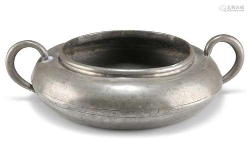 A GEORGE III PEWTER TWO-HANDLED SPITTOON, by Stynt Duncumbe ...