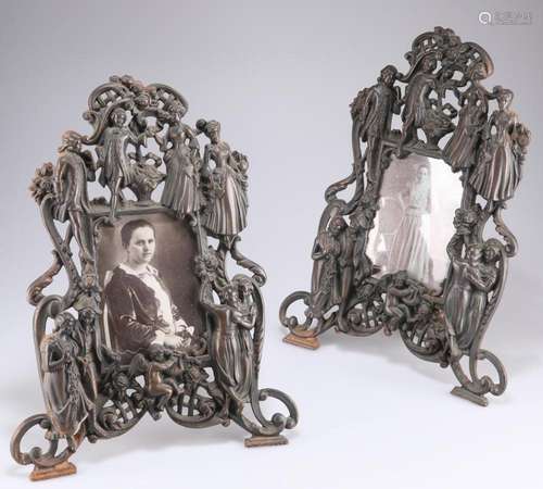 A PAIR OF ORNATE VICTORIAN COPPER EASEL PHOTOGRAPH FRAMES, c...