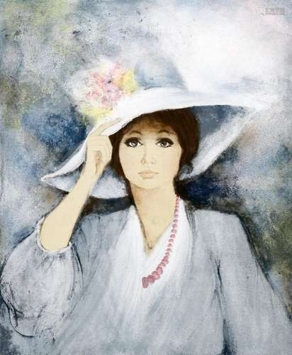 BERNARD CHAROY (BORN 1931), PORTRAIT OF A LADY WEARING A HAT...