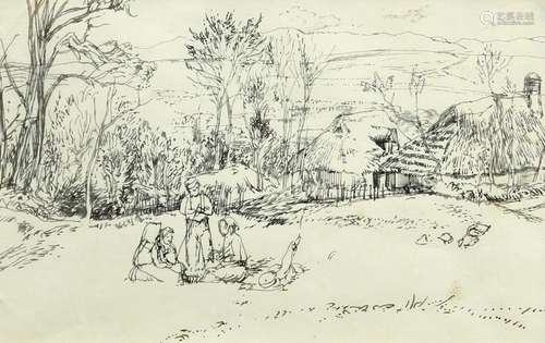 RAYMOND TEAGUE COWERN (1913-1986), MINDING THE GEESE, pen, i...