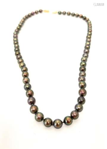 Collier de perles noires de Tahiti en<br/> -diam moyen...