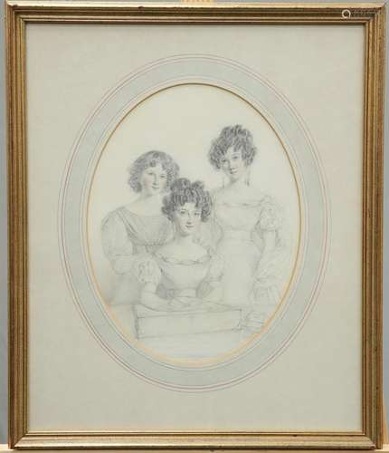 R*** NICHOLS, PORTRAIT OF THREE GIRLS, signed and dated 1826...